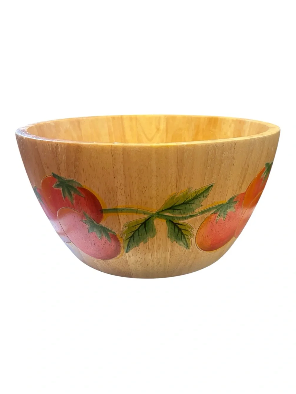 Clay Art Hand-Painted Wooden Salad Bowl with Red Tomato Motif
